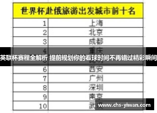 英联杯赛程全解析 提前规划你的看球时间不再错过精彩瞬间