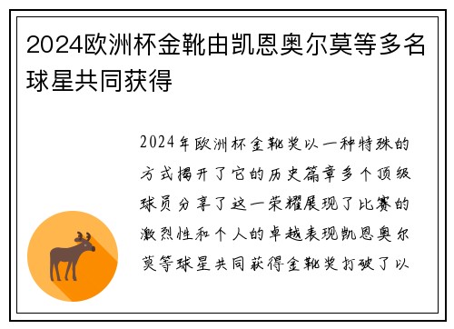 2024欧洲杯金靴由凯恩奥尔莫等多名球星共同获得